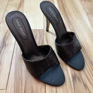 Vintage Y2K Nine West Brown Leather Sequin Accent Sandals Heels
