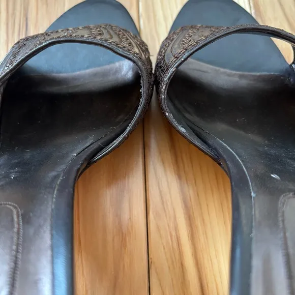 Vintage Y2K Nine West Brown Leather Sequin Accent Sandals Heels