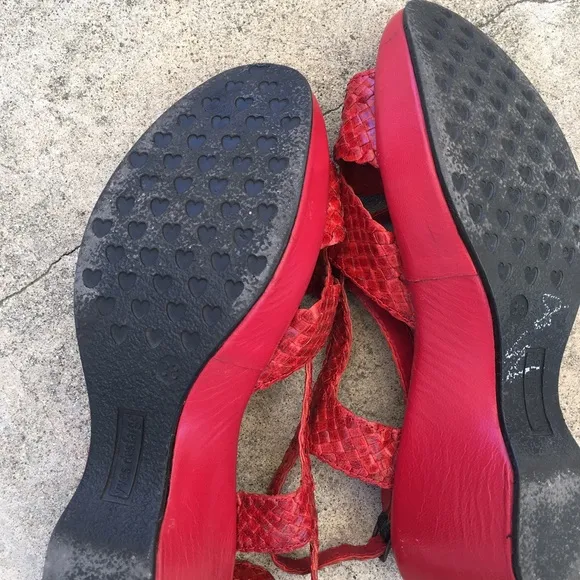 Vintage Yves Desfarge red leather wedge sandals 8