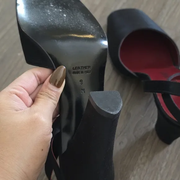 Vintage Yves Saint Laurent Black Satin Leather Peep-Toe Ankle Strap Sandals, 9