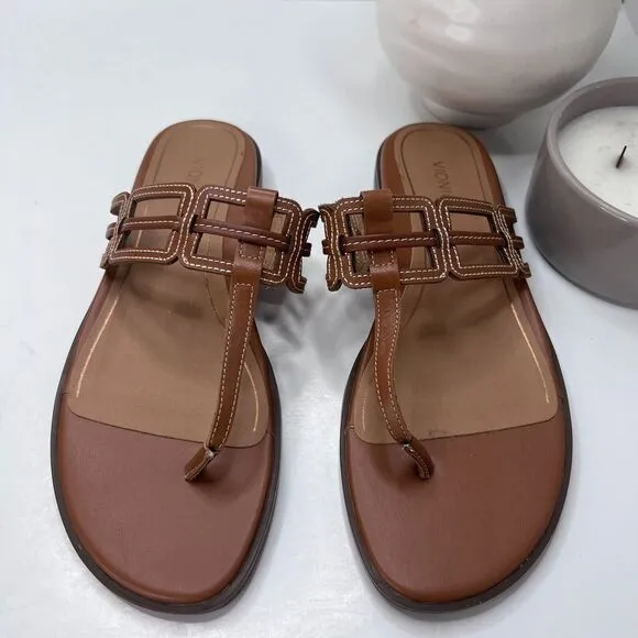 Vionic Alvana Arch Supportive Leather Thong Slide Sandals Women's 9.5M Tried On