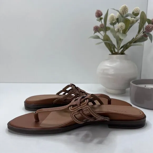Vionic Alvana Arch Supportive Leather Thong Slide Sandals Women's 9.5M Tried On