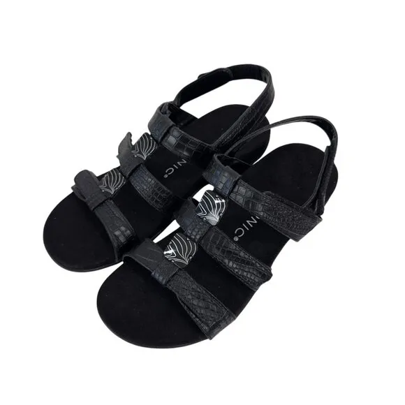 Vionic Amber Womens Black Adjustable Strap Sandals Size 8 EU 38 Croc-Embossed St