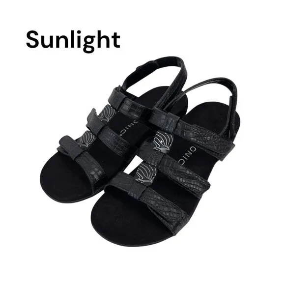 Vionic Amber Womens Black Adjustable Strap Sandals Size 8 EU 38 Croc-Embossed St