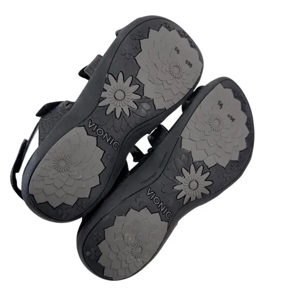 Vionic Amber Womens Black Adjustable Strap Sandals Size 8 EU 38 Croc-Embossed St
