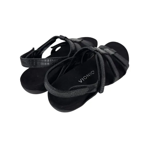 Vionic Amber Womens Black Adjustable Strap Sandals Size 8 EU 38 Croc-Embossed St