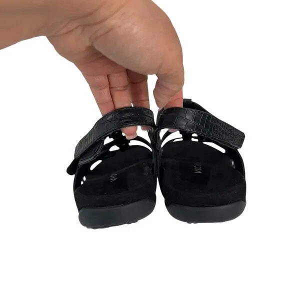Vionic AMBER Womens Strappy Black Sandals SZ 8 Adjustable Strap Textured Pattern