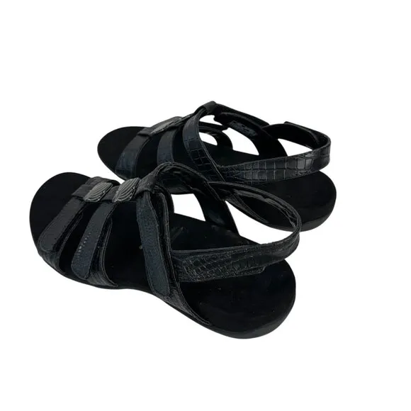 Vionic AMBER Womens Strappy Black Sandals SZ 8 Adjustable Strap Textured Pattern