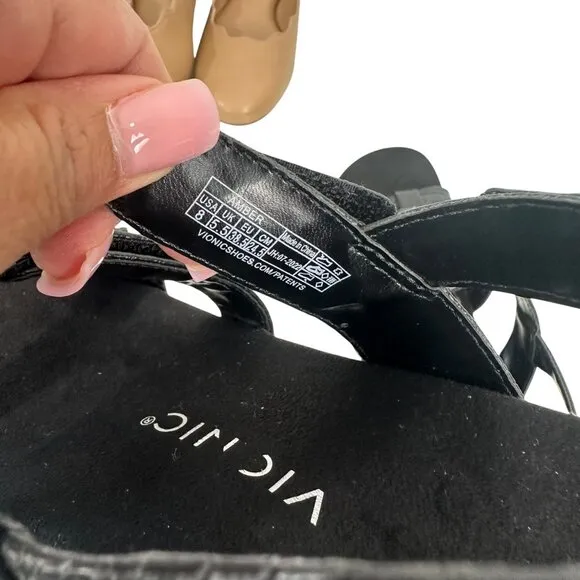 Vionic AMBER Womens Strappy Black Sandals SZ 8 Adjustable Strap Textured Pattern