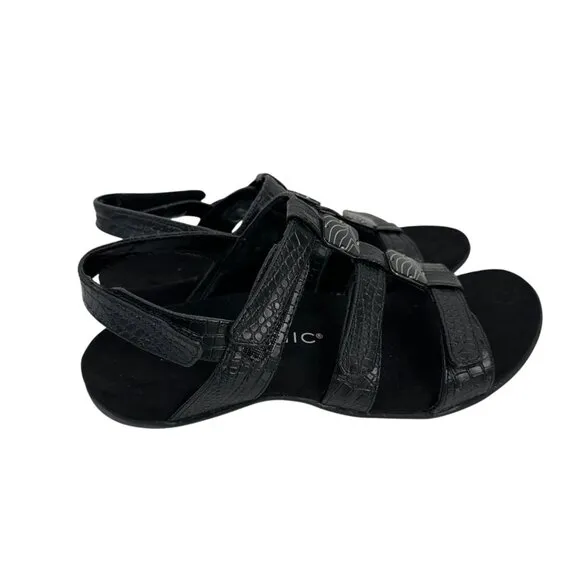 Vionic AMBER Womens Strappy Black Sandals SZ 8 Adjustable Strap Textured Pattern