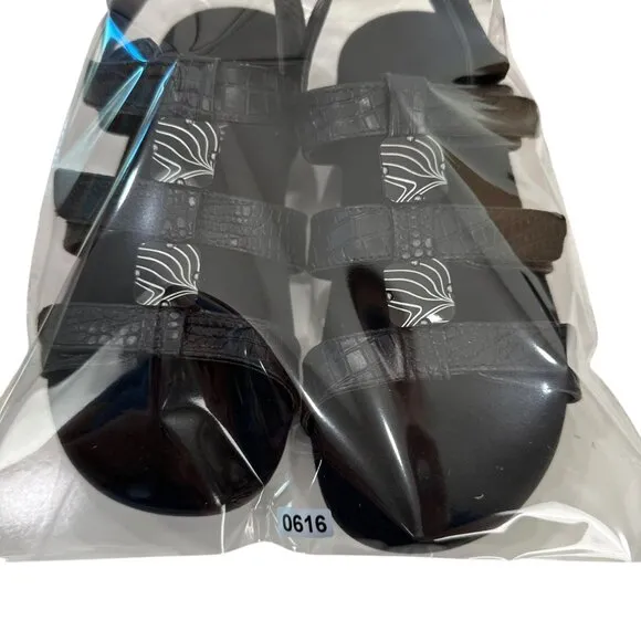 Vionic AMBER Womens Strappy Black Sandals SZ 8 Adjustable Strap Textured Pattern