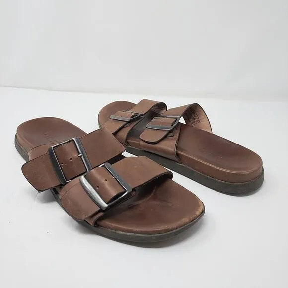 Vionic Brown &quot;Charlie&quot; Leather Slide Sandals Size 12