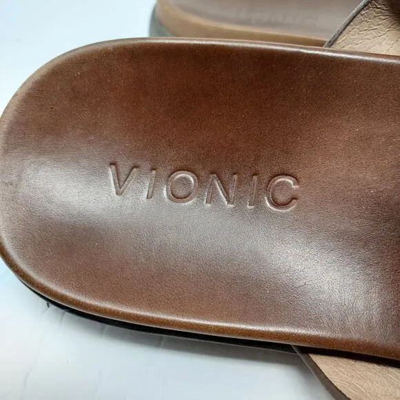 Vionic Brown &quot;Charlie&quot; Leather Slide Sandals Size 12