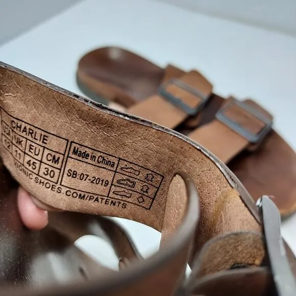 Vionic Brown &quot;Charlie&quot; Leather Slide Sandals Size 12