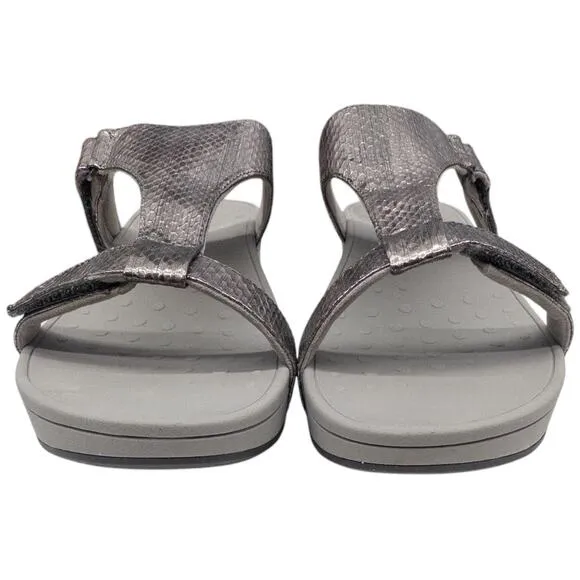 Vionic Ellie Platform Slide Sandal Metallic Silver Pewter Snakekin Women's 12