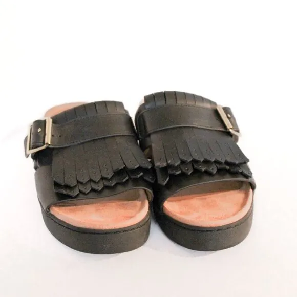 Vionic Fillmore Black Leather Sandals,  Platform, Open Toe, Mules Women's Size 6