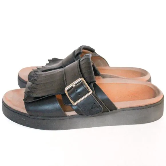Vionic Fillmore Black Leather Sandals,  Platform, Open Toe, Mules Women's Size 6