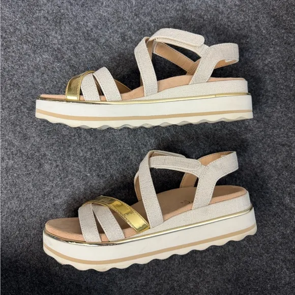 Vionic Kellyn gold Metallic Slingback Platform / Wedge Sandal Size 7