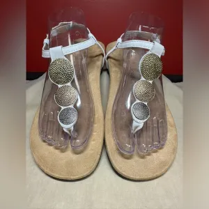 Vionic Leather Toe Post Slingback Sandals with Metallic Medallions Women’s Sz 10