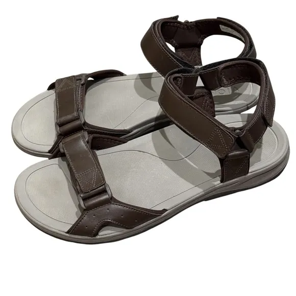 Vionic Leo Brown Leather Sandals Size 11 Hook and Loop Adjustable Straps