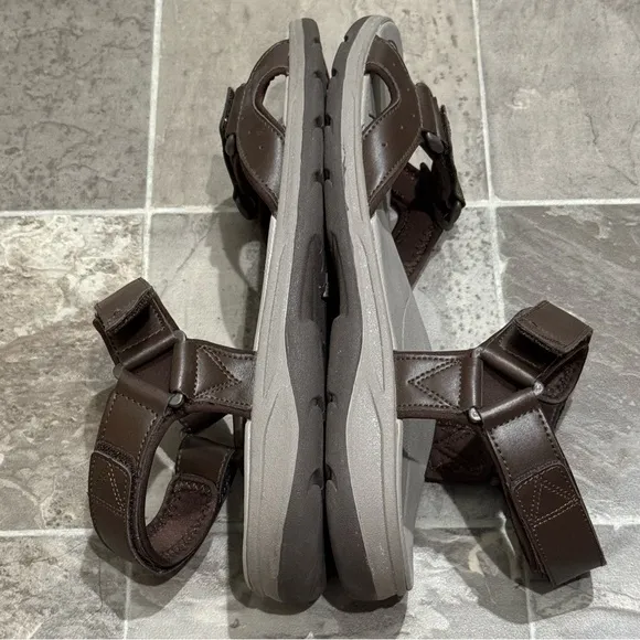 Vionic Leo Brown Leather Sandals Size 11 Hook and Loop Adjustable Straps