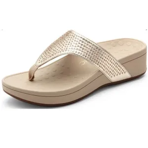 Vionic Like New Pacific Naples Studded Thong Sandals SZ 8 Champagne Tan Shoes