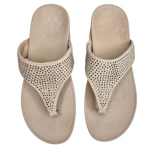 Vionic Like New Pacific Naples Studded Thong Sandals SZ 8 Champagne Tan Shoes