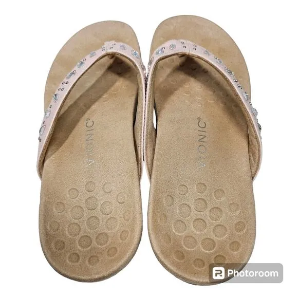 Vionic Lucia Pink Thong Sandals with Rhinestones NWOT Size 10