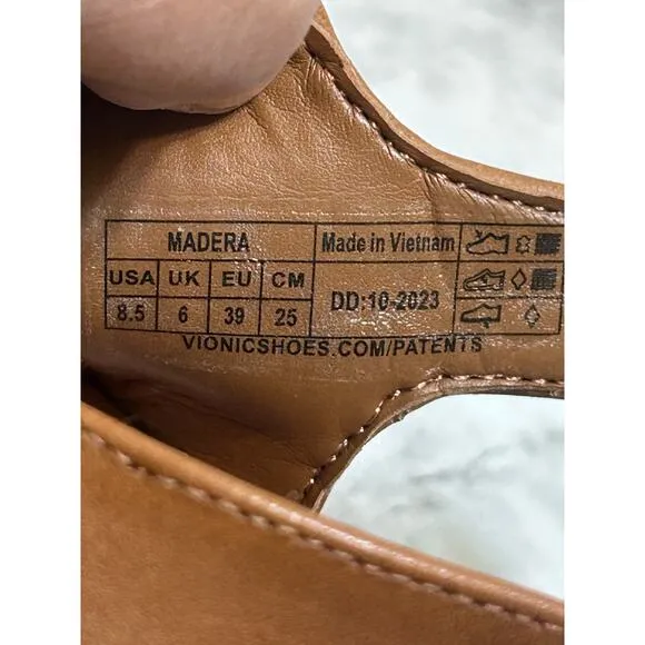 Vionic Madera Sandals Women 8.5M Tan Leather Casual Modern Chic Minimalist Boho