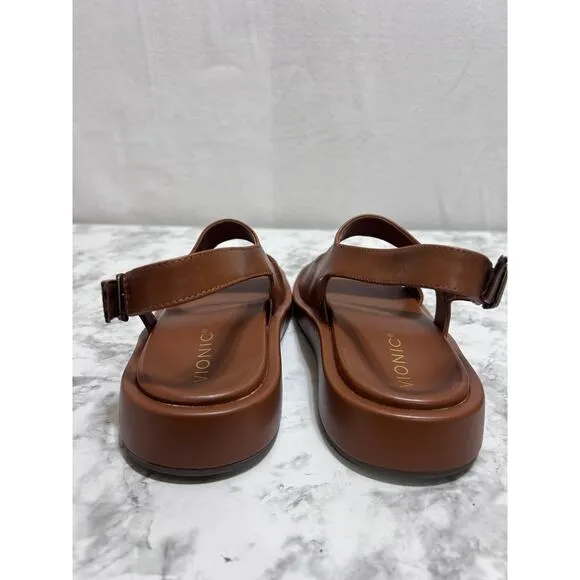 Vionic Madera Sandals Women 8.5M Tan Leather Casual Modern Chic Minimalist Boho