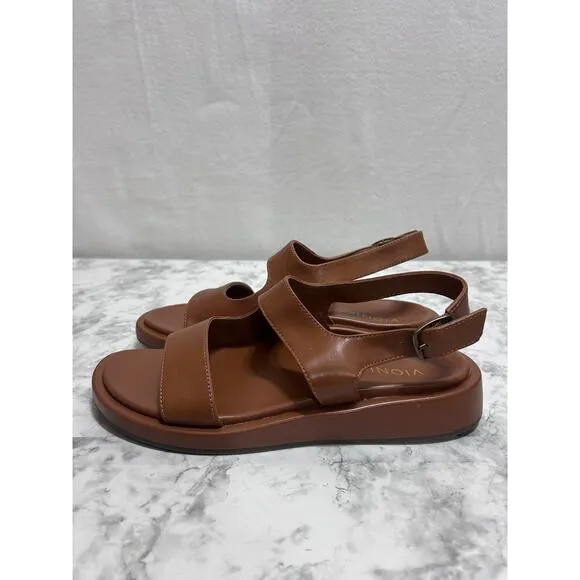 Vionic Madera Sandals Women 8.5M Tan Leather Casual Modern Chic Minimalist Boho