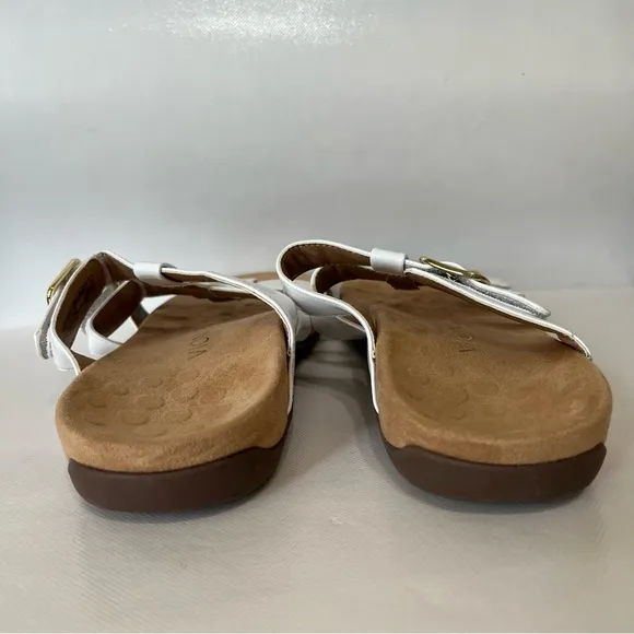 Vionic Misa White Patent Leather Adjustable Slide Sandals