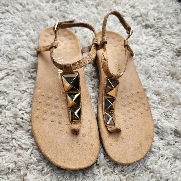 Vionic Nala T-Strap Brown/Gold Sandals Ankle Strap Women Size 8
