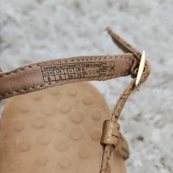 Vionic Nala T-Strap Brown/Gold Sandals Ankle Strap Women Size 8