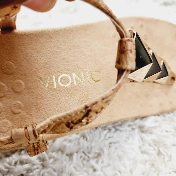 Vionic Nala T-Strap Brown/Gold Sandals Ankle Strap Women Size 8