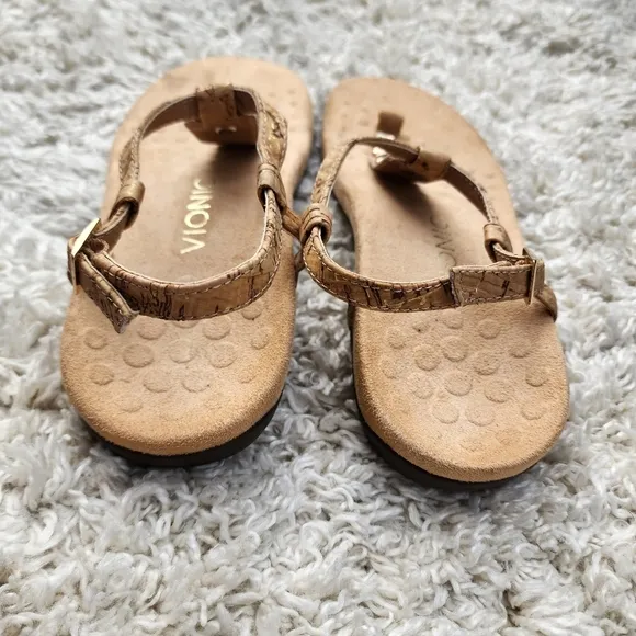 Vionic Nala T-Strap Brown/Gold Sandals Ankle Strap Women Size 8