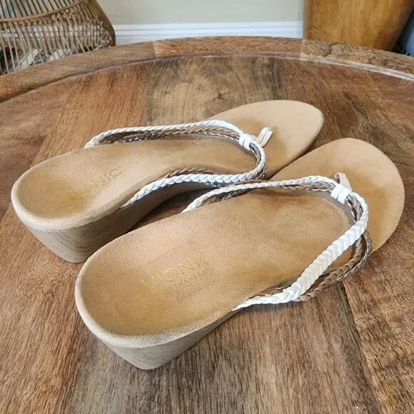 Vionic Natural Ramba Tri-Color Braided Wedge Sandals w/ Orthaheel Womens 11