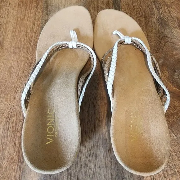 Vionic Natural Ramba Tri-Color Braided Wedge Sandals w/ Orthaheel Womens 11