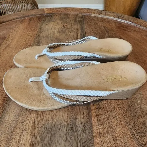 Vionic Natural Ramba Tri-Color Braided Wedge Sandals w/ Orthaheel Womens 11