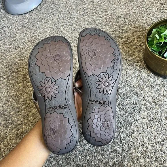 Vionic Pearl Brown arch orthotics Thong Flip Flop Sandals Sz 10 Embellished New