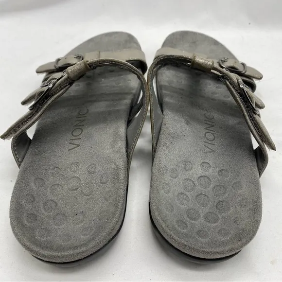 Vionic pewter Metallic Misa Slide Sandals 7