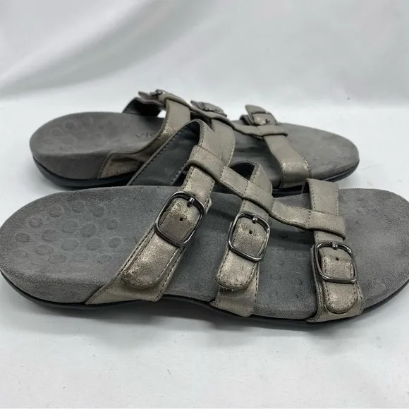 Vionic pewter Metallic Misa Slide Sandals 7