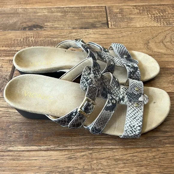 Vionic Radia Orthotic Adjustable Triple Strap Slide Wedge Sandals Size 8