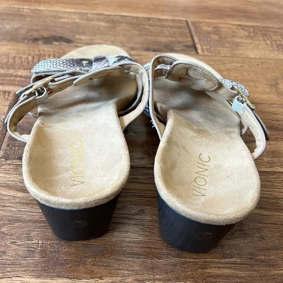 Vionic Radia Orthotic Adjustable Triple Strap Slide Wedge Sandals Size 8