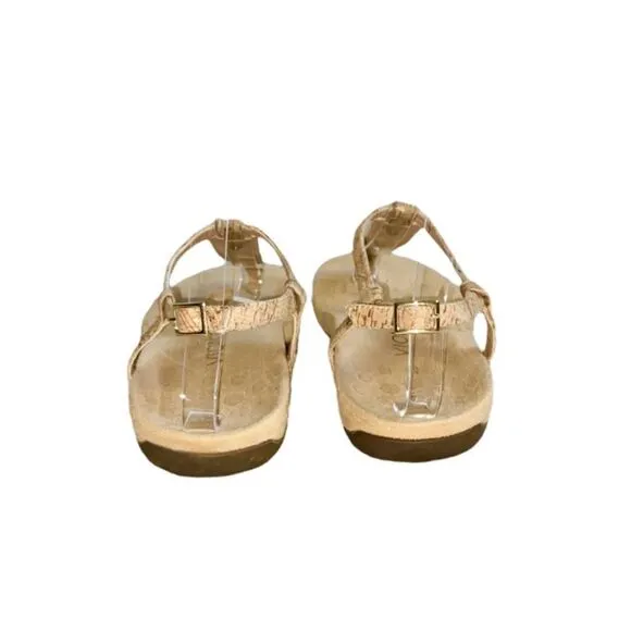 Vionic Rest Nala T-Strap Geometric Studded Gold/Cork Arch Support Thong Sandals