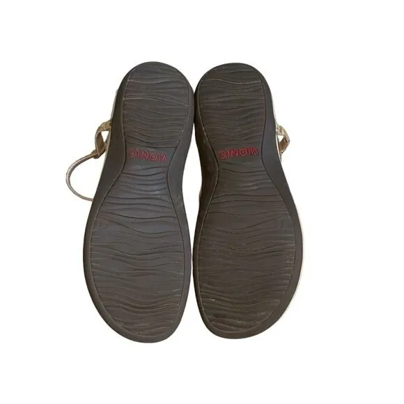 Vionic Rest Nala T-Strap Geometric Studded Gold/Cork Arch Support Thong Sandals