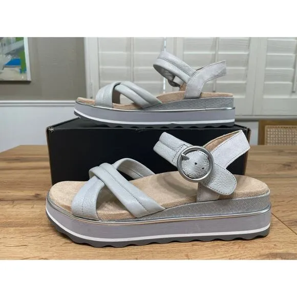 Vionic Reyna Vapor Leather Sandals Gray Size 8.5 NIB Slingback Wedge Slides