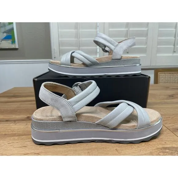 Vionic Reyna Vapor Leather Sandals Gray Size 8.5 NIB Slingback Wedge Slides