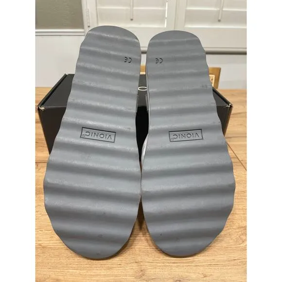 Vionic Reyna Vapor Leather Sandals Gray Size 8.5 NIB Slingback Wedge Slides