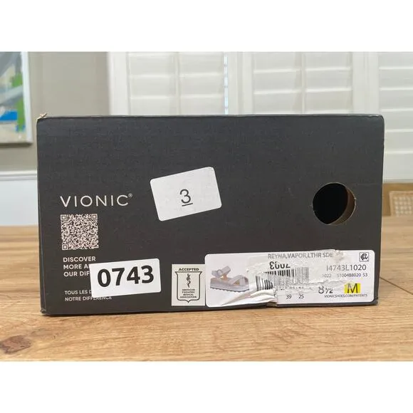 Vionic Reyna Vapor Leather Sandals Gray Size 8.5 NIB Slingback Wedge Slides